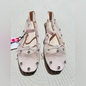 Cider Pink Crystal-Embellished Mesh Flat Mary Jane Shoes NWT